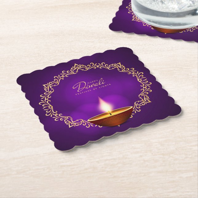 Porta-copo De Papel Combinação de Happy Diwali Purple (Angular)