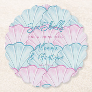 Porta-copo De Papel Conchas do Oceano e Sininhos de Casamento 