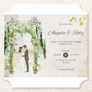 Porta-copo De Papel Convite de Casamento – Design de Arco Floral em Aq