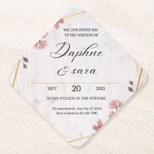 Porta-copo De Papel Convite de Casamento Floral Elegante – Dourado Geo