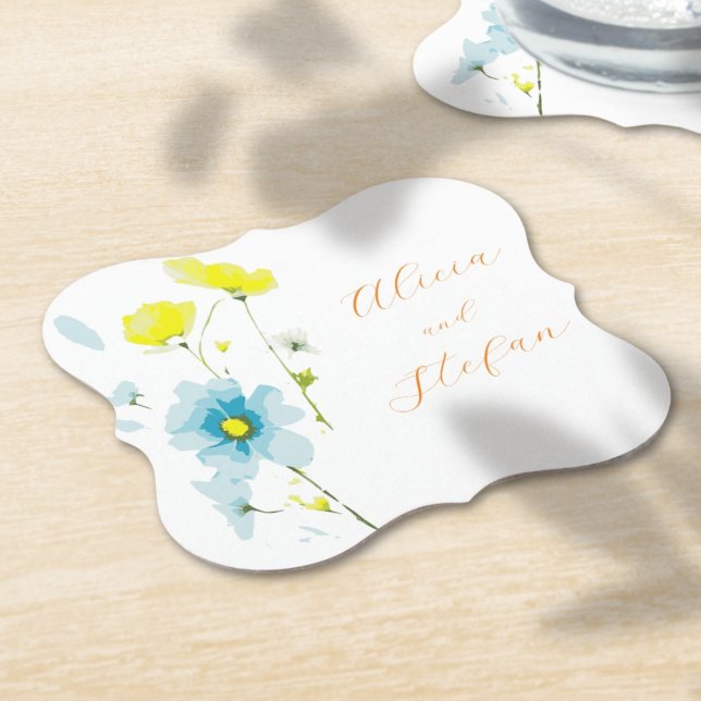 Porta-copo De Papel Cópulas Amarelas Rústicas Simples Azuis Aquarela (Criador carregado)