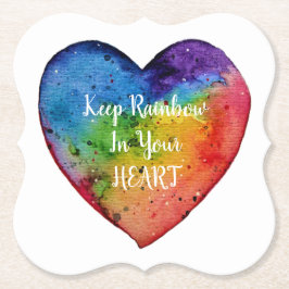 Porta-copo De Papel Coração Arco-Íris Cóteo Aquarela
