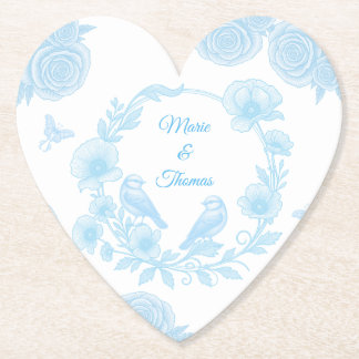 Porta-copo De Papel Coração Casamento 💙 Nomes Personalizados Floral