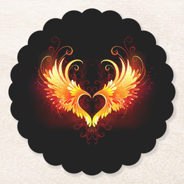 Porta-copo De Papel Coração do Anjo Fogo com Asas (Frente)