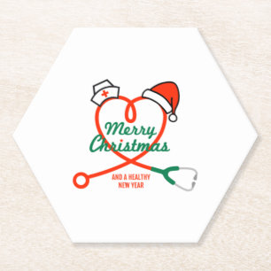 Porta-copo De Papel Coração estetoscópio com Papai Noel