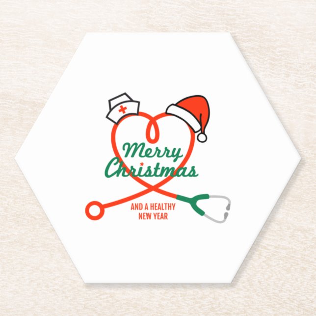 Porta-copo De Papel Coração estetoscópio com Papai Noel (Frente)