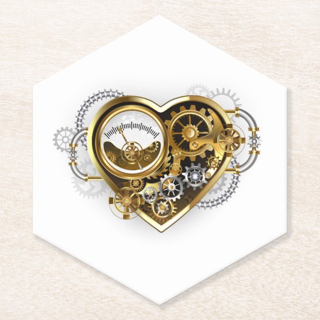 Porta-copo De Papel Coração Steampunk com Manômetro (Frente)