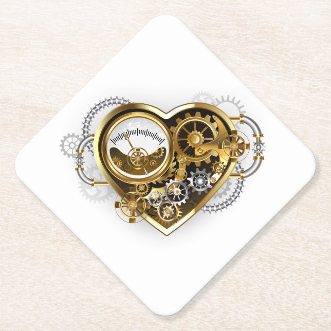 Porta-copo De Papel Coração Steampunk com Manômetro (Frente)