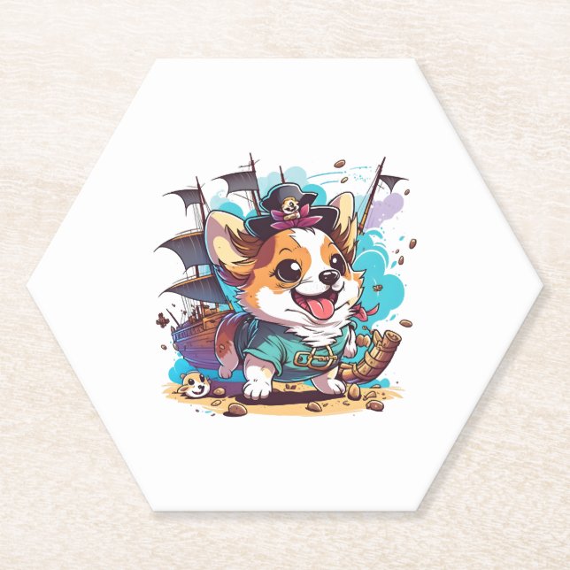 Porta-copo De Papel Corgi Dog Pirate (Frente)