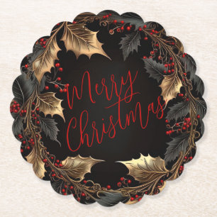 Porta-copo De Papel Coroa de Azevinho Dourada – Natal Elegante