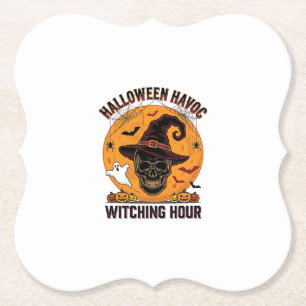 Porta-copo De Papel Crânio Assustador Lua Vintage Halloween Bruxa Chap