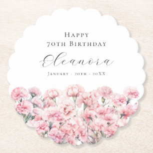 Porta-copo De Papel Cravo Rosa para Aniversário de 70 anos Flor de Nas
