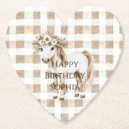 Porta-copo De Papel Cream White Plaid Stripes Horse Birthday