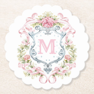 Porta-copo De Papel Crest Floral Monograma Grandmillennial   Noiva 