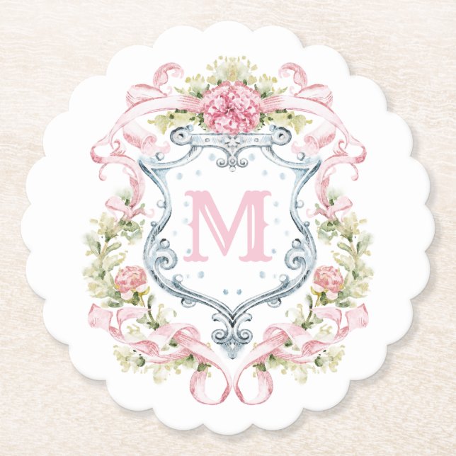Porta-copo De Papel Crest Floral Monograma Grandmillennial | Noiva  (Frente)