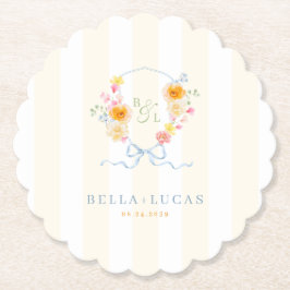 Porta-copo De Papel Crista Floral de Listra Amarela Monograma Casament