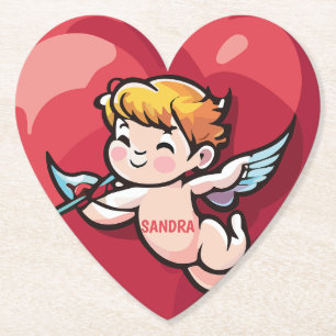 Porta-copo De Papel Cupido no Coração Vermelho