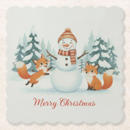 Porta-copo De Papel Cute Foxes and Snowman Merry Christmas