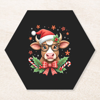 Porta-copo De Papel Cute Highland Cow Lover Santa Hat Western Christma