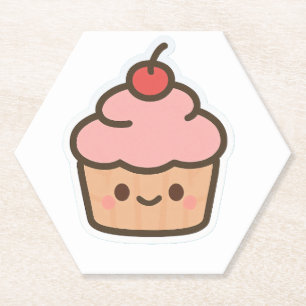 Porta-copo De Papel Cute Kawaii Cupcake with Cherry – Happy Face Carto