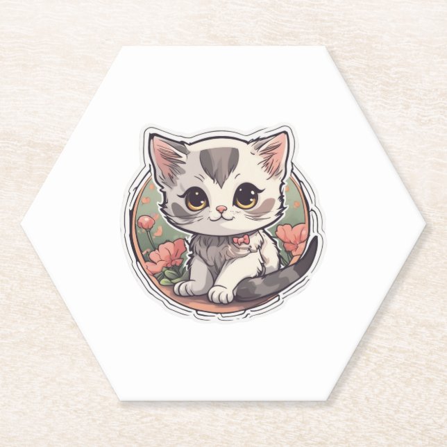 Porta-copo De Papel Cute Kawaii Kitten (Frente)