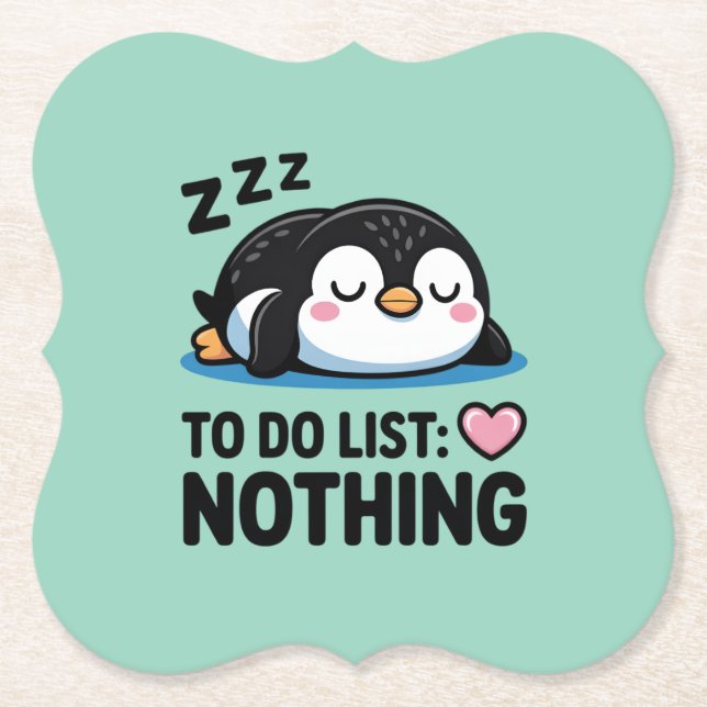 Porta-copo De Papel cute sleeping penguin, to do list nothing (Frente)