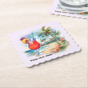 Porta-copo De Papel Cute tiki Cocktail adicione texto Paper Coaster