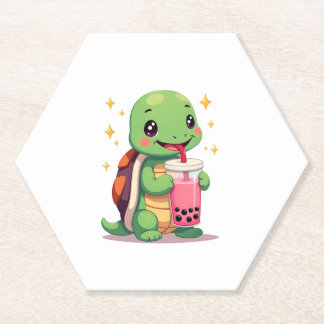 Porta-copo De Papel Cute turtle drinking boba. Funny Boba Turtles Love