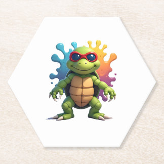 Porta-copo De Papel Cute Turtle Wearing Sunglasses Paint Splash Sea An