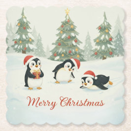 Porta-copo De Papel Cute Watercolor Penguins Christmas Forest