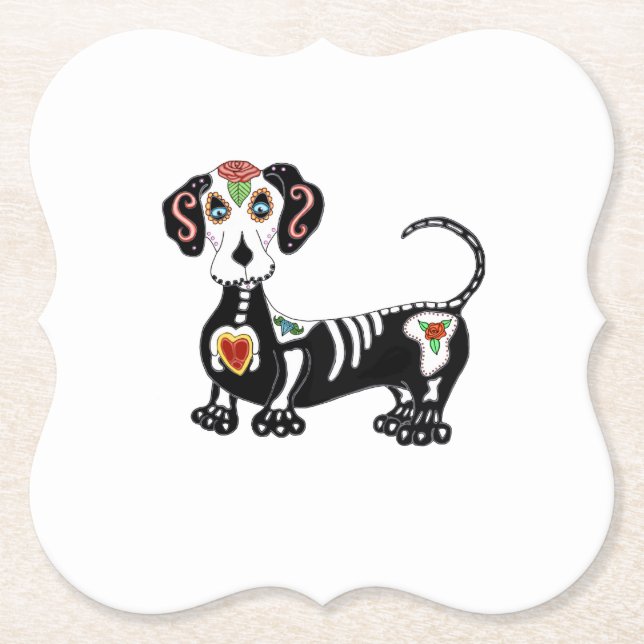 Porta-copo De Papel Dachshund Sugar Skull (Frente)