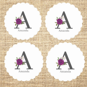 Porta-copo De Papel Dália Burgundy Floral Alfabeto Letra Monograma