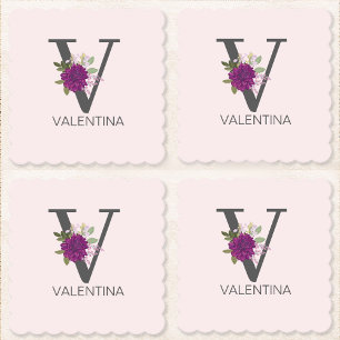 Porta-copo De Papel Dália Burgundy Floral Alfabeto Letra Monograma