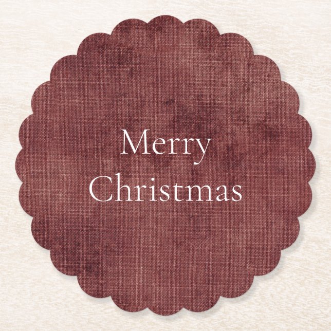 Porta-copo De Papel Deep Red Faux Linen (aparência de linho) (Frente)