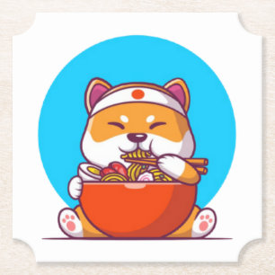 Porta-copo De Papel Desenho Animado de Shiba Inu Fofo Comendo Macarrão
