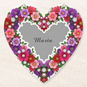 Porta-copo De Papel Desenho de Coração Floral Elegante