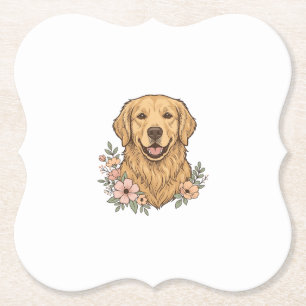 Porta-copo De Papel Desenho de Gravura Vintage Floral Retriever Dourad