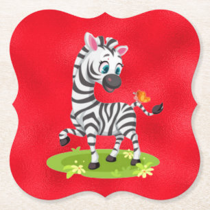 Porta-copo De Papel Desenho de Zebra Bebê Brincando com Borboleta