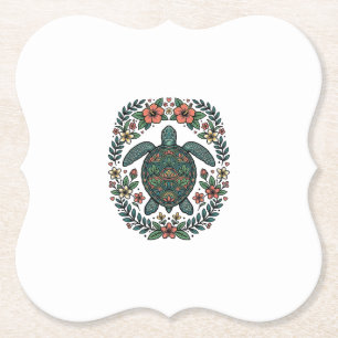 Porta-copo De Papel Desenho Vetorial Floral de Tartaruga Marinha Vinta