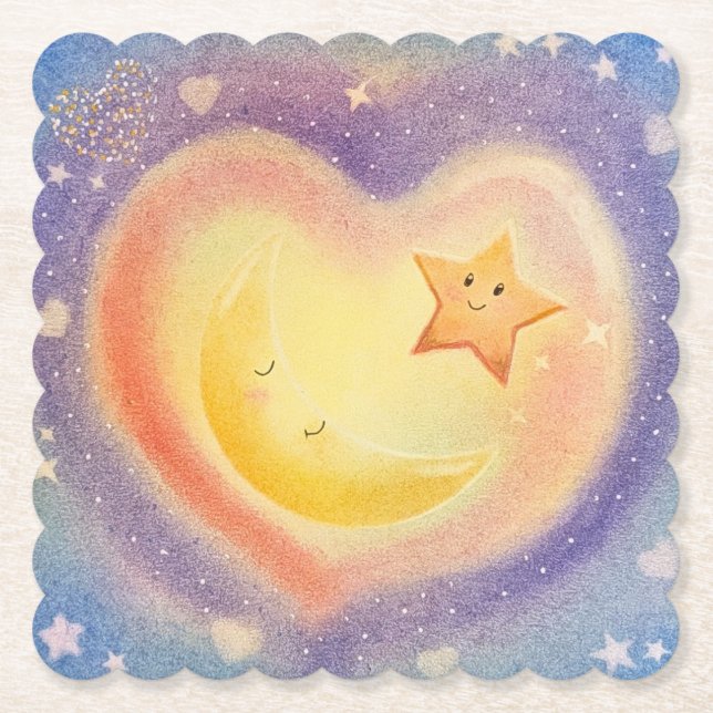 Porta-copo De Papel Design de céu sonhador lua pastel suave estrela (Frente)