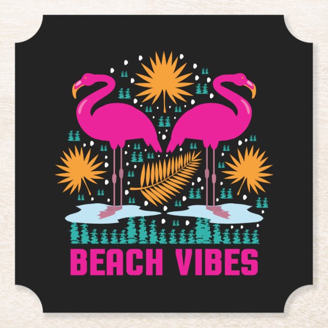 Porta-copo De Papel Design de Flamingos Rosa Vibes de Praia (Frente)
