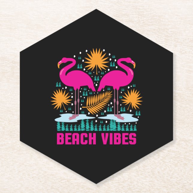 Porta-copo De Papel Design de Flamingos Rosa Vibes de Praia (Frente)