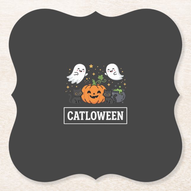 Porta-copo De Papel Design de Gato Fantasma Fofo Catloween de Hallowee (Frente)