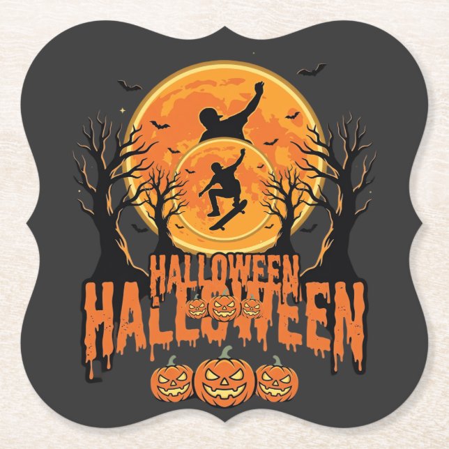 Porta-copo De Papel Design de Lua de Skateboard de Halloween (Frente)