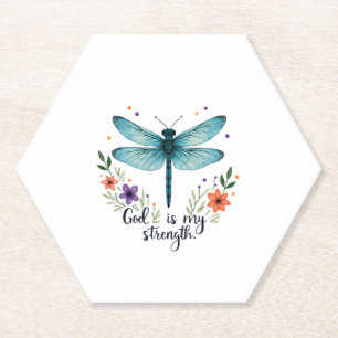 Porta-copo De Papel Deus é minha força Floral Libélula T-Shirt Cristã