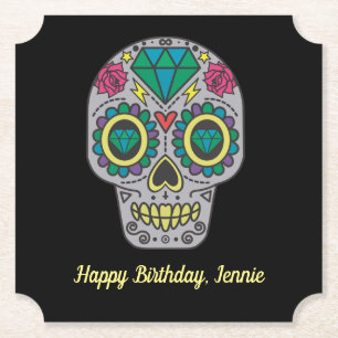 Porta-copo De Papel Dia do Crânio Morto com Rosa e Cristal