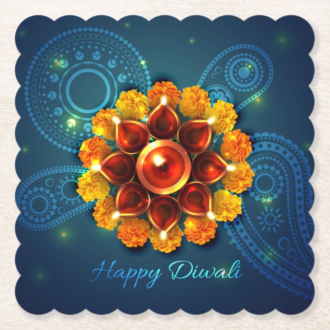 Porta-copo De Papel Diwali com Diya e Rangoli (Frente)