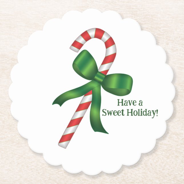 Porta-copo De Papel Doce Bala de Natal com Laço Verde  (Frente)