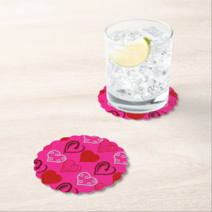 Porta-copo De Papel Doce Dezesseis Corações e Coasters de Bebida
