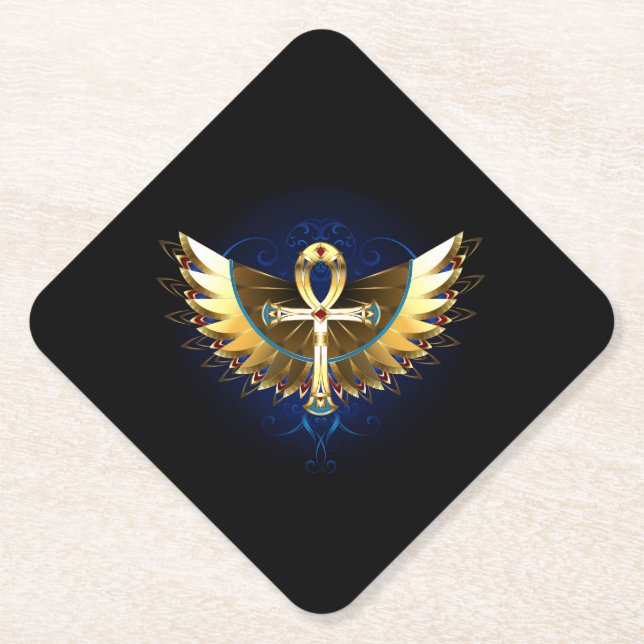 Porta-copo De Papel Dourada Ankh com Asas (Frente)